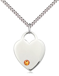 [3200SS-STN11/18S] Sterling Silver Heart Pendant with a 3mm Topaz Swarovski stone on a 18 inch Light Rhodium Light Curb chain
