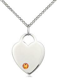 [3200SS-STN11/18SS] Sterling Silver Heart Pendant with a 3mm Topaz Swarovski stone on a 18 inch Sterling Silver Light Curb chain