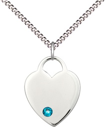 [3200SS-STN12/18S] Sterling Silver Heart Pendant with a 3mm Zircon Swarovski stone on a 18 inch Light Rhodium Light Curb chain