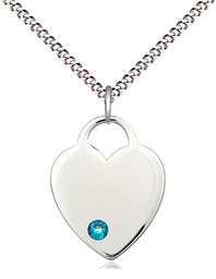 [3200SS-STN12/18S] Sterling Silver Heart Pendant with a 3mm Zircon Swarovski stone on a 18 inch Light Rhodium Light Curb chain