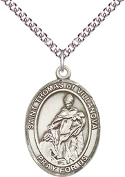 [7304SS/24SS] Sterling Silver Saint Thomas of Villanova Pendant on a 24 inch Sterling Silver Heavy Curb chain