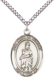 [7306SS/24SS] Sterling Silver Our Lady of Victory Pendant on a 24 inch Sterling Silver Heavy Curb chain