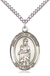 [7306SS/24SS] Sterling Silver Our Lady of Victory Pendant on a 24 inch Sterling Silver Heavy Curb chain