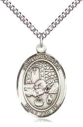 [7309SS/24SS] Sterling Silver Saint Rosalia Pendant on a 24 inch Sterling Silver Heavy Curb chain