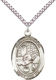 [7309SS/24SS] Sterling Silver Saint Rosalia Pendant on a 24 inch Sterling Silver Heavy Curb chain