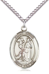 [7310SS/24SS] Sterling Silver Saint Roch Pendant on a 24 inch Sterling Silver Heavy Curb chain