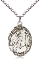[7311SS/24SS] Sterling Silver Saint Elizabeth of the Visitation Pendant on a 24 inch Sterling Silver Heavy Curb chain