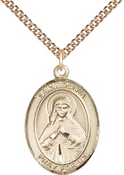 [7312GF/24GF] 14kt Gold Filled Saint Olivia Pendant on a 24 inch Gold Filled Heavy Curb chain