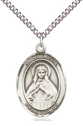 [7312SS/24SS] Sterling Silver Saint Olivia Pendant on a 24 inch Sterling Silver Heavy Curb chain