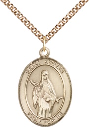 [7313GF/24GF] 14kt Gold Filled Saint Amelia Pendant on a 24 inch Gold Filled Heavy Curb chain