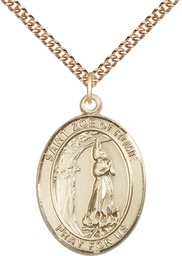[7314GF/24GF] 14kt Gold Filled Saint Zoe of Rome Pendant on a 24 inch Gold Filled Heavy Curb chain