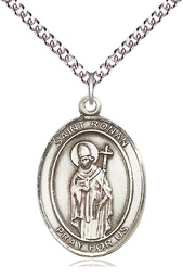[7315SS/24SS] Sterling Silver Saint Ronan Pendant on a 24 inch Sterling Silver Heavy Curb chain
