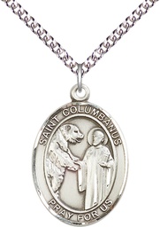 [7321SS/24SS] Sterling Silver Saint Columbanus Pendant on a 24 inch Sterling Silver Heavy Curb chain