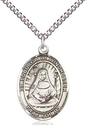 [7324SS/24SS] Sterling Silver Saint Edburga of Winchester Pendant on a 24 inch Sterling Silver Heavy Curb chain