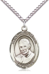 [7326SS/24SS] Sterling Silver Saint Luigi Orione Pendant on a 24 inch Sterling Silver Heavy Curb chain