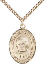 [7328GF/24GF] 14kt Gold Filled Saint Arnold Janssen Pendant on a 24 inch Gold Filled Heavy Curb chain
