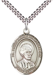 [7330SS/24S] Sterling Silver Saint Louis Marie de Montfort Pendant on a 24 inch Light Rhodium Heavy Curb chain