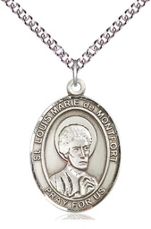 [7330SS/24SS] Sterling Silver Saint Louis Marie de Montfort Pendant on a 24 inch Sterling Silver Heavy Curb chain