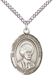 [7330SS/24SS] Sterling Silver Saint Louis Marie de Montfort Pendant on a 24 inch Sterling Silver Heavy Curb chain