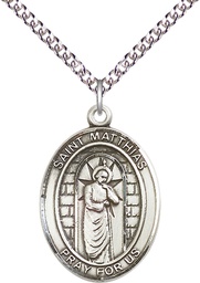 [7331SS/24SS] Sterling Silver Saint Matthias the Apostle Pendant on a 24 inch Sterling Silver Heavy Curb chain