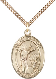 [7332GF/24GF] 14kt Gold Filled Saint Kenneth Pendant on a 24 inch Gold Filled Heavy Curb chain