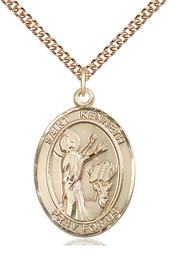[7332GF/24GF] 14kt Gold Filled Saint Kenneth Pendant on a 24 inch Gold Filled Heavy Curb chain