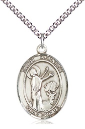[7332SS/24SS] Sterling Silver Saint Kenneth Pendant on a 24 inch Sterling Silver Heavy Curb chain