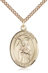 [7335GF/24GF] 14kt Gold Filled Saint Regina Pendant on a 24 inch Gold Filled Heavy Curb chain