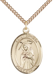[7335GF/24GF] 14kt Gold Filled Saint Regina Pendant on a 24 inch Gold Filled Heavy Curb chain