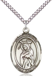 [7335SS/24SS] Sterling Silver Saint Regina Pendant on a 24 inch Sterling Silver Heavy Curb chain