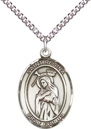 [7335SS/24SS] Sterling Silver Saint Regina Pendant on a 24 inch Sterling Silver Heavy Curb chain