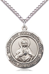 [7337RDSPSS/24SS] Sterling Silver Corazon Inmaculado de Maria Pendant on a 24 inch Sterling Silver Heavy Curb chain