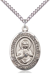 [7337SPSS/24SS] Sterling Silver Corazon Inmaculado de Maria Pendant on a 24 inch Sterling Silver Heavy Curb chain