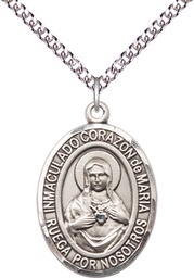 [7337SPSS/24SS] Sterling Silver Corazon Inmaculado de Maria Pendant on a 24 inch Sterling Silver Heavy Curb chain