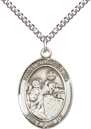 [7339SS/24SS] Sterling Silver Saint Nimatullah Pendant on a 24 inch Sterling Silver Heavy Curb chain