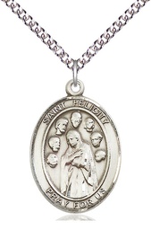 [7341SS/24SS] Sterling Silver Saint Felicity Pendant on a 24 inch Sterling Silver Heavy Curb chain