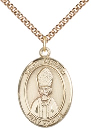[7342GF/24GF] 14kt Gold Filled Saint Anselm of Canterbury Pendant on a 24 inch Gold Filled Heavy Curb chain