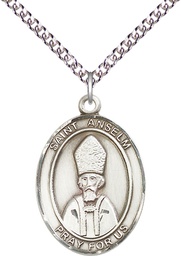 [7342SS/24SS] Sterling Silver Saint Anselm of Canterbury Pendant on a 24 inch Sterling Silver Heavy Curb chain