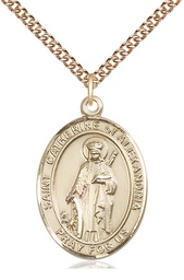 [7343GF/24GF] 14kt Gold Filled Saint Catherine of Alexandria Pendant on a 24 inch Gold Filled Heavy Curb chain