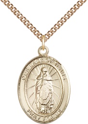[7346GF/24GF] 14kt Gold Filled Our Lady of Tears Pendant on a 24 inch Gold Filled Heavy Curb chain