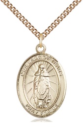 [7346GF/24GF] 14kt Gold Filled Our Lady of Tears Pendant on a 24 inch Gold Filled Heavy Curb chain