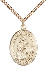 [7349GF/24GF] 14kt Gold Filled Saint Giles Pendant on a 24 inch Gold Filled Heavy Curb chain