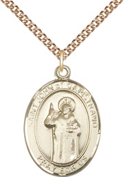 [7350GF/24GF] 14kt Gold Filled Saint John of Capistrano Pendant on a 24 inch Gold Filled Heavy Curb chain
