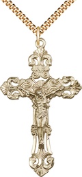 [0648GF/24G] 14kt Gold Filled Crucifix Pendant on a 24 inch Gold Plate Heavy Curb chain
