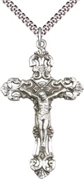 [0648SS/24S] Sterling Silver Crucifix Pendant on a 24 inch Light Rhodium Heavy Curb chain