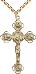 [0654GF/24G] 14kt Gold Filled Crucifix Pendant on a 24 inch Gold Plate Heavy Curb chain