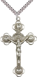 [0654SS/24S] Sterling Silver Crucifix Pendant on a 24 inch Light Rhodium Heavy Curb chain