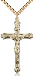 [0657GF/24G] 14kt Gold Filled Crucifix Pendant on a 24 inch Gold Plate Heavy Curb chain
