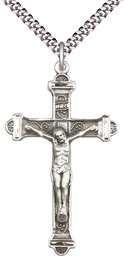 [0658SS/24S] Sterling Silver Crucifix Pendant on a 24 inch Light Rhodium Heavy Curb chain