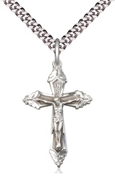 [0665SS/24S] Sterling Silver Crucifix Pendant on a 24 inch Light Rhodium Heavy Curb chain